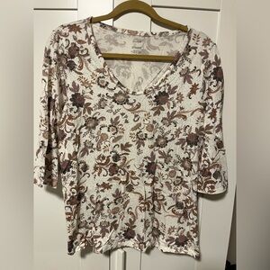 J. Jill Cream and Brown Floral Blouse